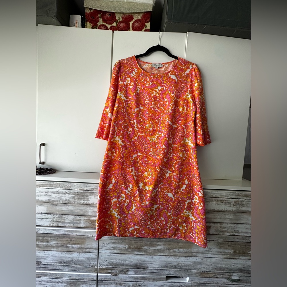🌸 Molly Bracken Orange & Pink Paisley Sheath Dress – Medium